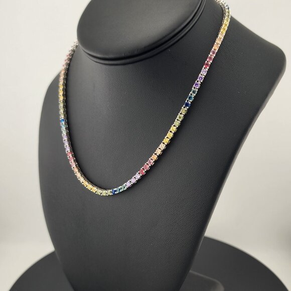 Rainbow Radiance – Sterling Silver Multi-Gemstone Tennis Necklace - Picture 4 of 7